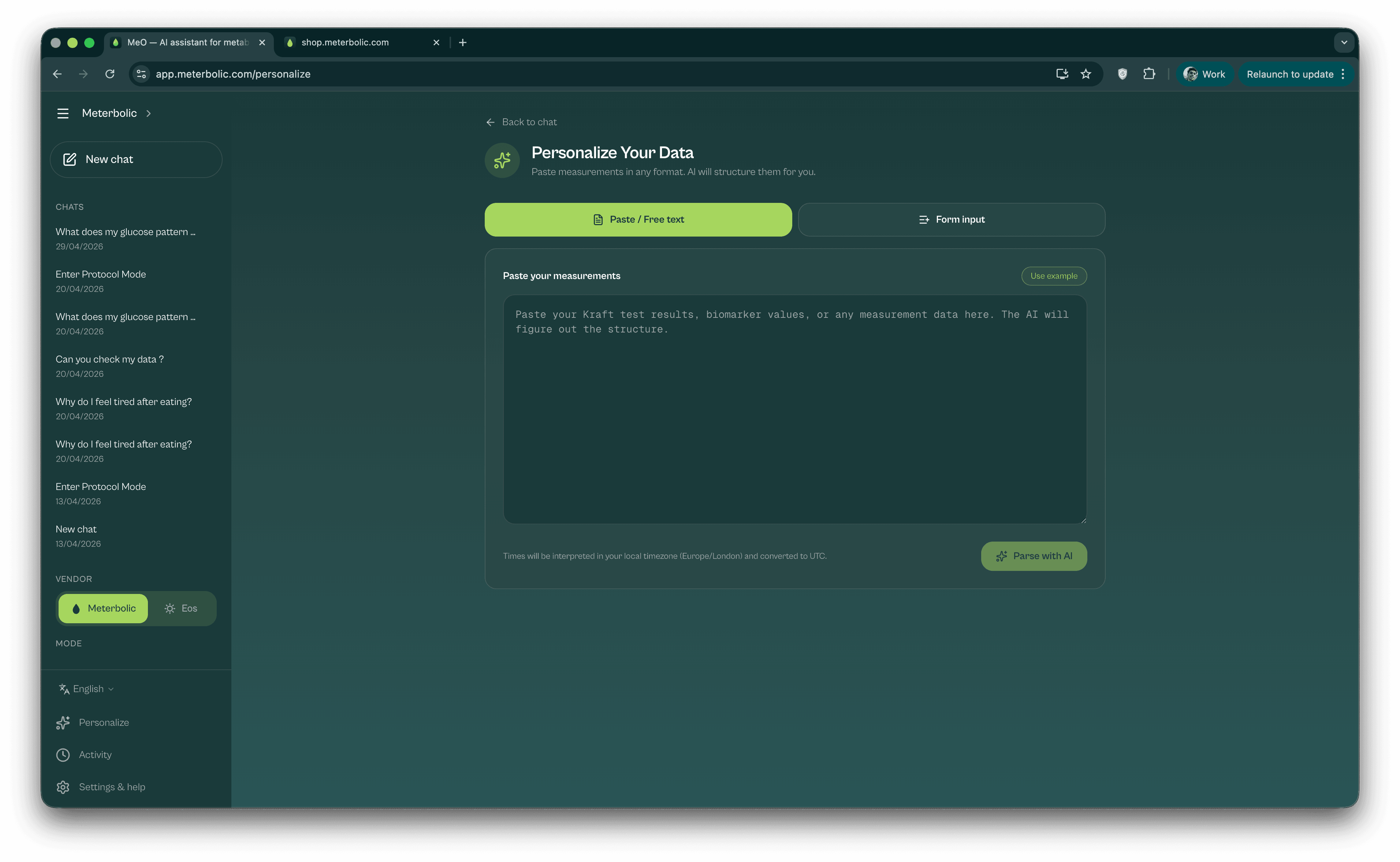 Meo AI — personalise your data